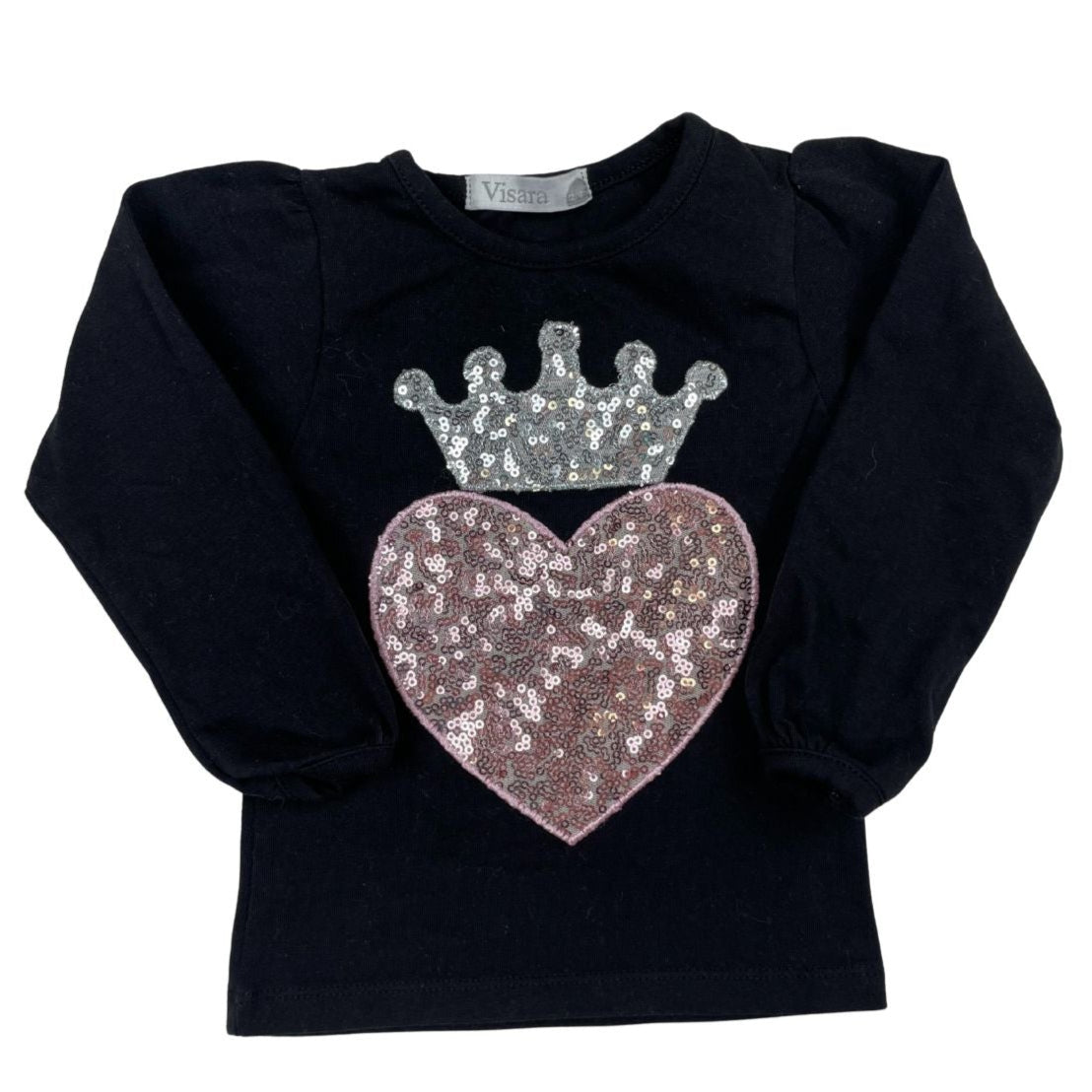 Schwarzes Langarmshirt, Mädchen, Herzmotiv, Größe 12-18 Monate