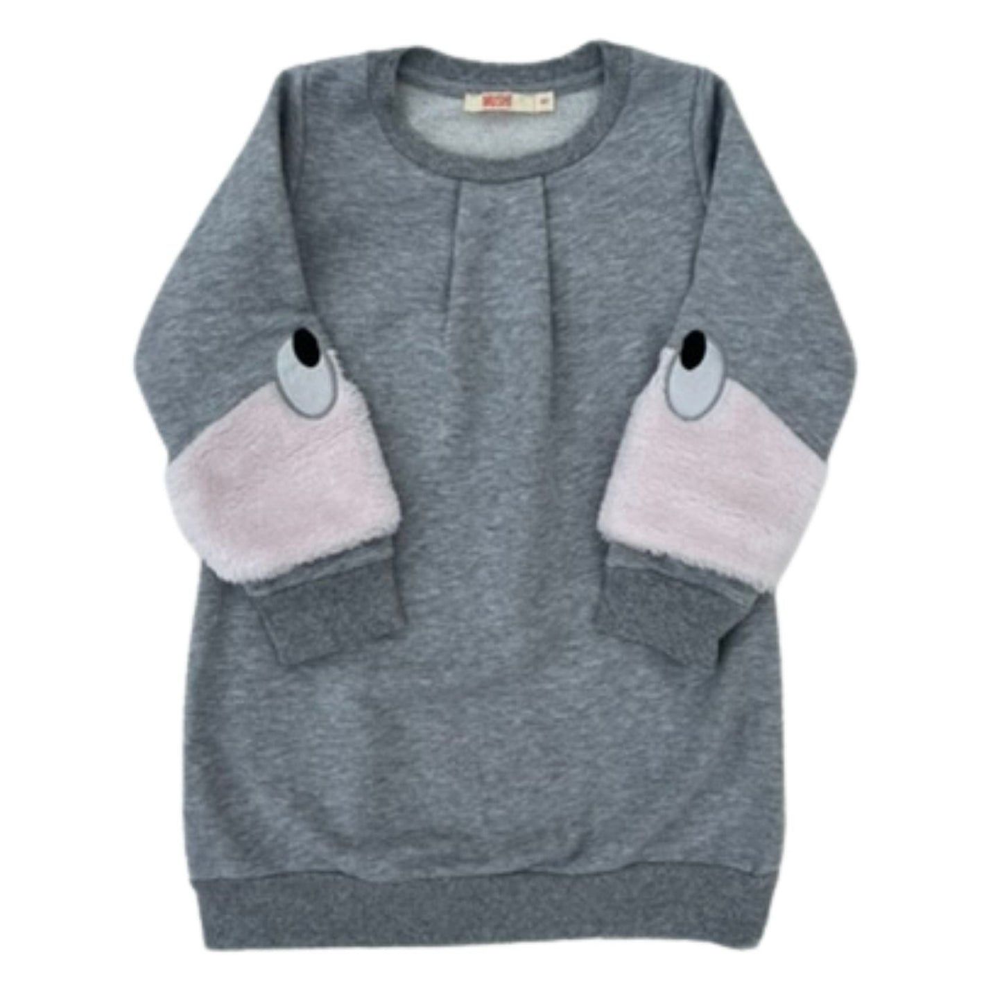 Graues Kleid mit rosa Plüschdetails für Mädchen