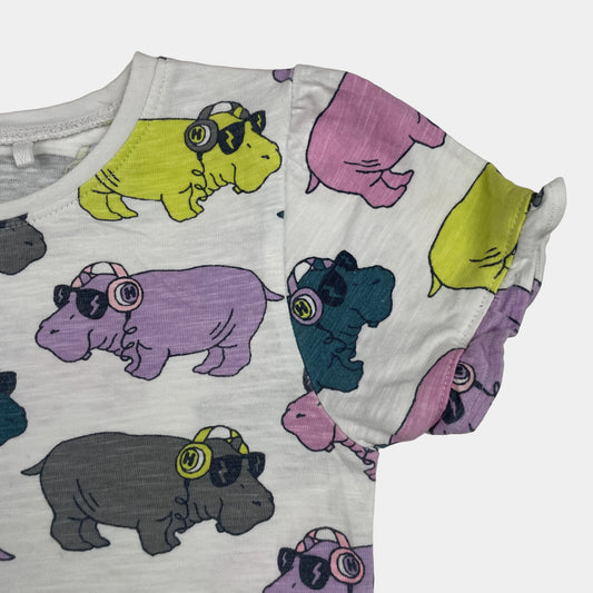 Mehrfarbiges Baumwoll-Kleid von Next mit Hippo-Print, Größe 4-5 Jahre – sleeve