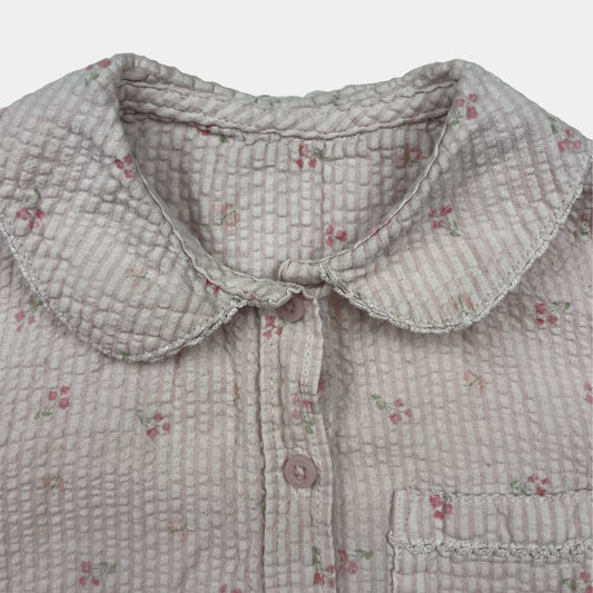 Rosa Baumwollbluse mit Blümchenmuster und kurzen Ärmeln – fabric