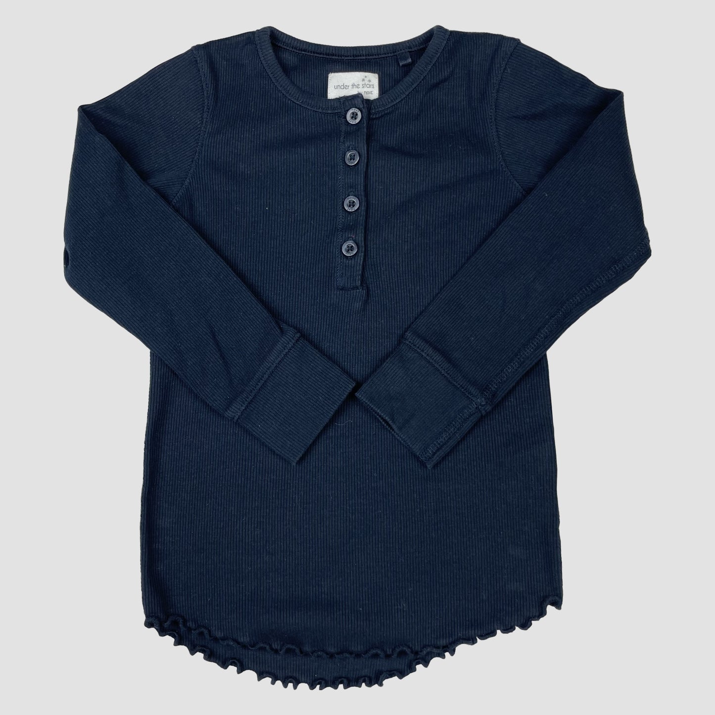 Dunkelblaues Ripp-Langarmshirt von Next mit Knopfleiste, Größe 98