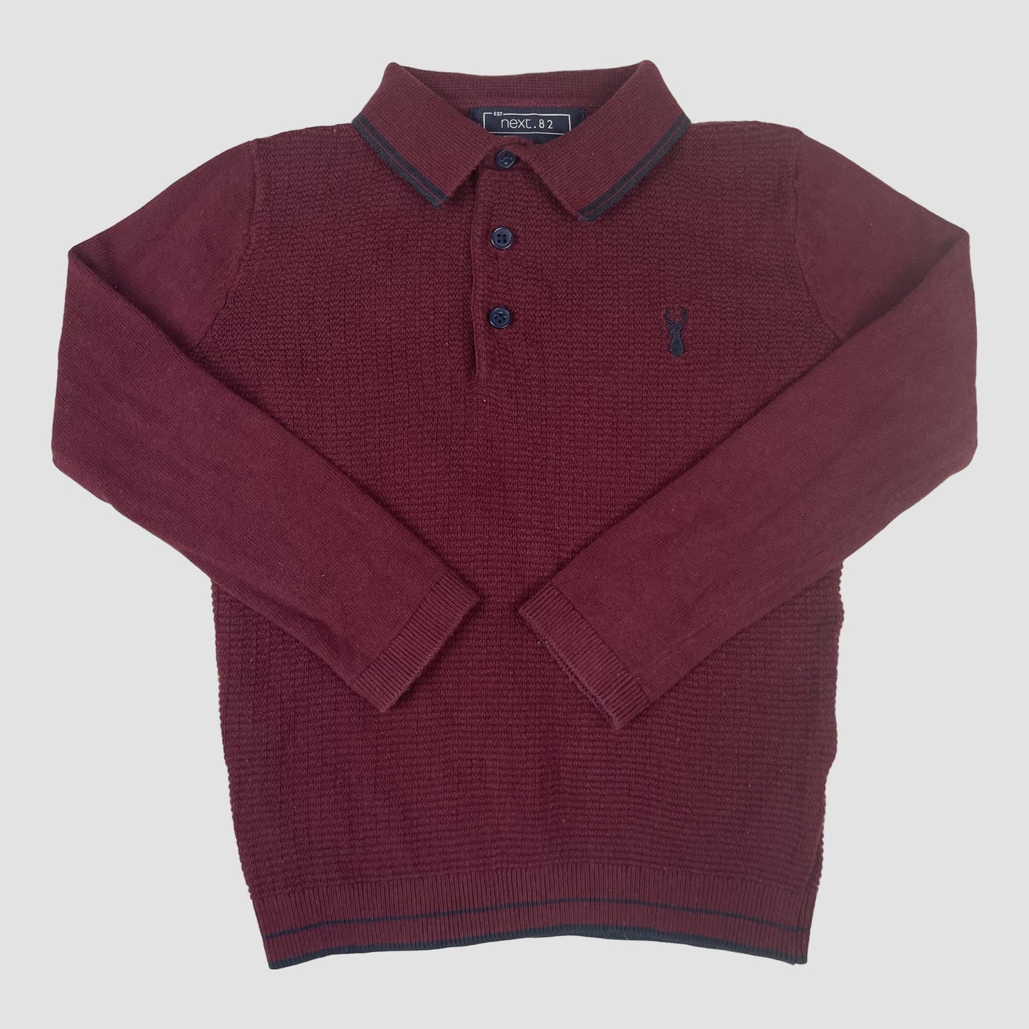 Bordeauxroter Kinder-Pullover von Next aus Baumwolle mit Polokragen und Knopfleiste, Größe 98 (3 Jahre)