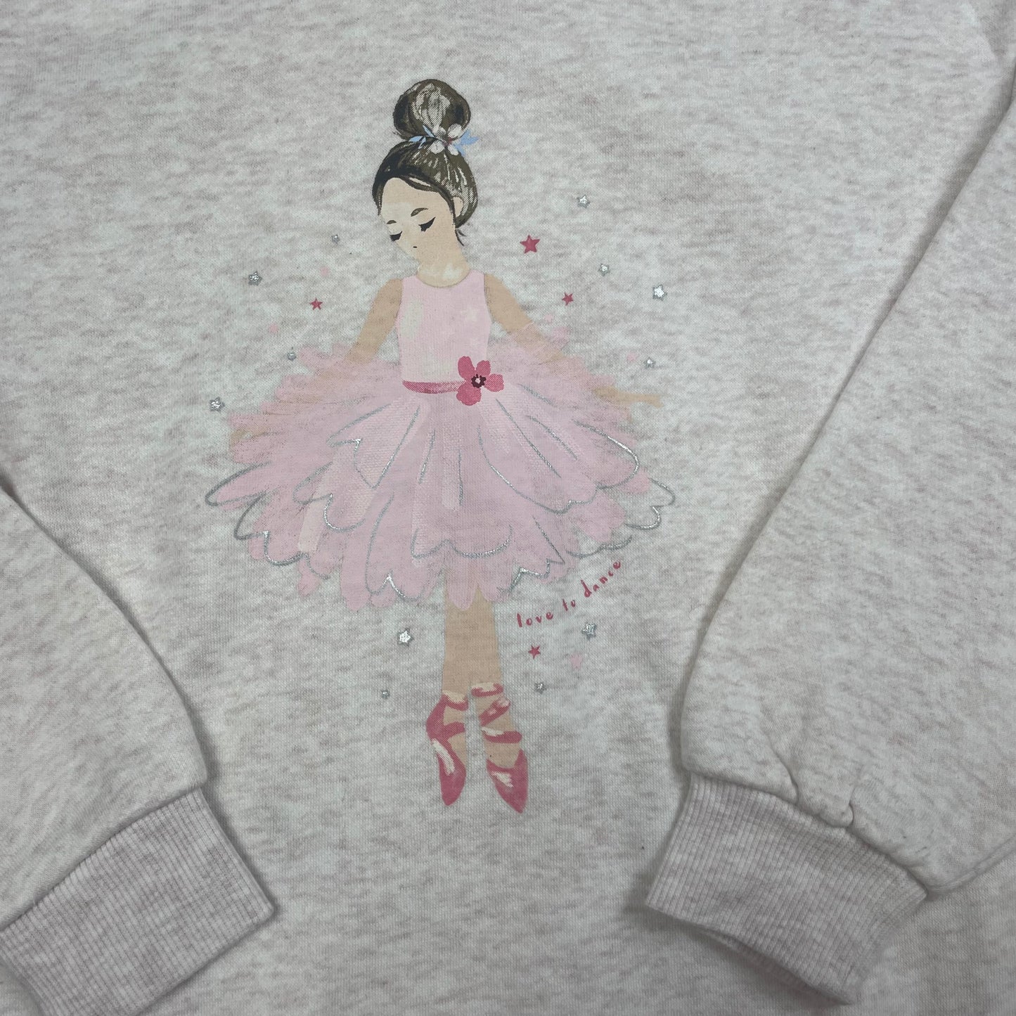 Grauer Kinder-Hoodie mit Ballerina-Print von Primark, Größe 116 (5–6 Jahre) – detail