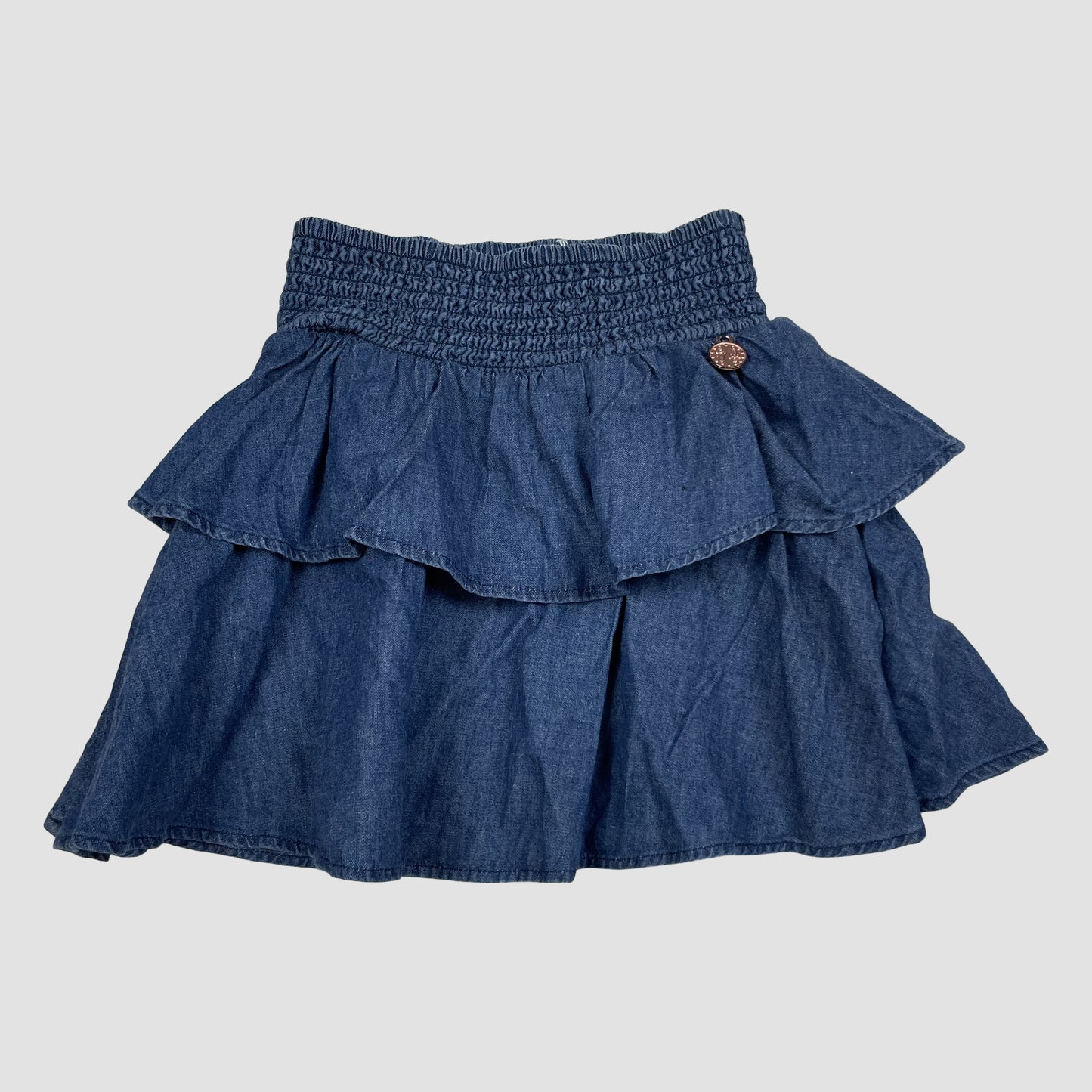 Blauer Jeansrock mit Volants und Smockbund, Größe 4Y