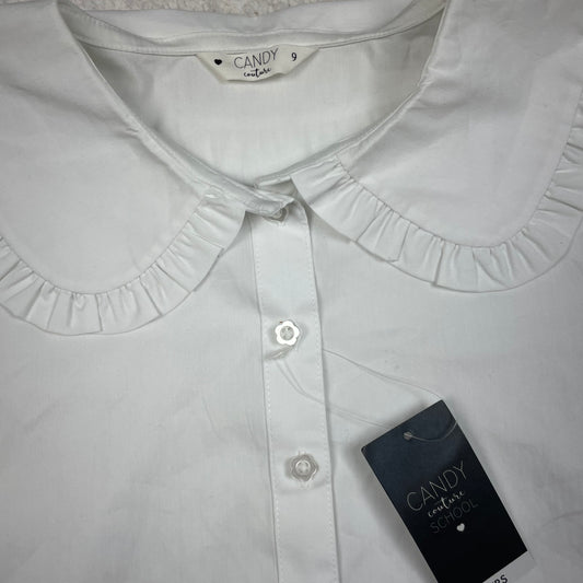 Weiße Kurzarm-Bluse mit Bubikragen und Rüschen von School Life, Größe 9 Jahre – detail