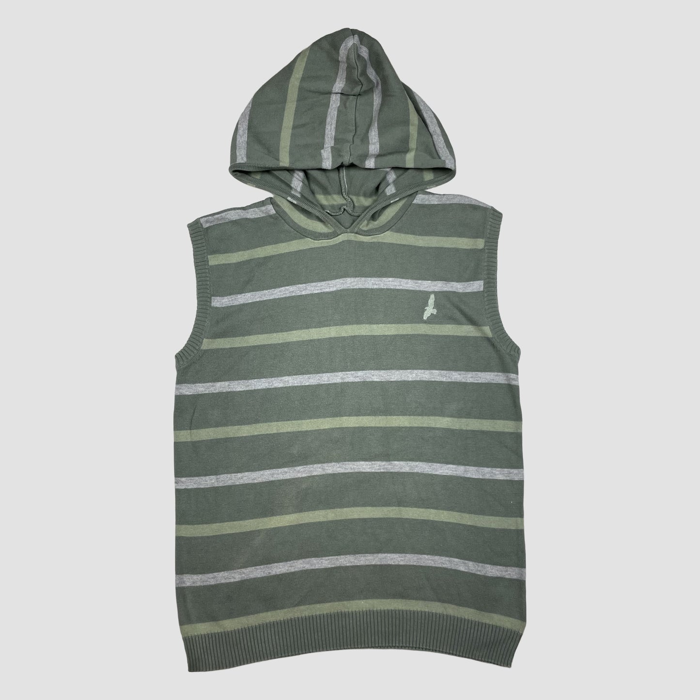 Grüner gestreifter Kinder-Poncho mit separater Kapuze, Größe 12–13 Jahre