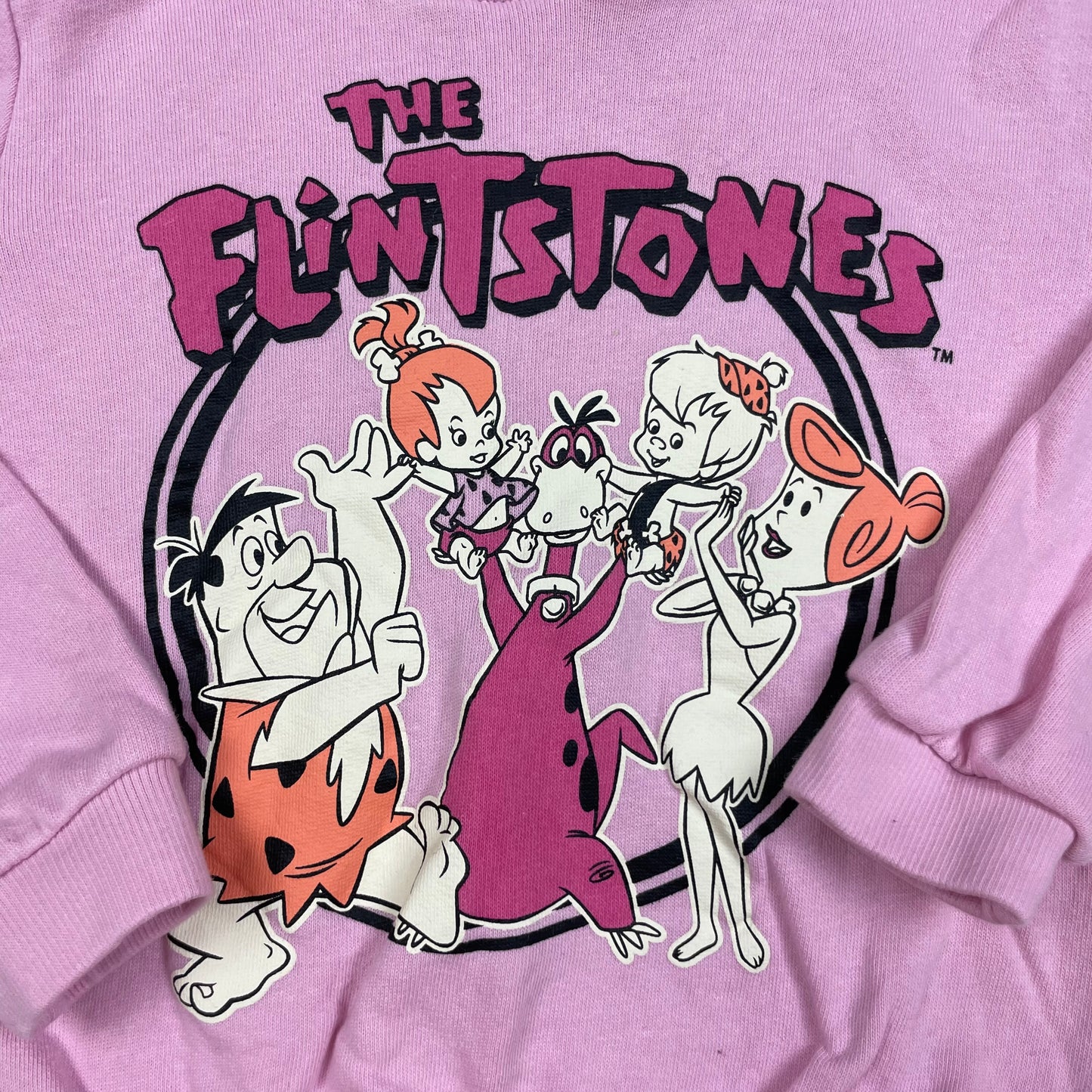 Rosa Kapuzenpullover mit Flintstones-Print, Größe 98 – detail