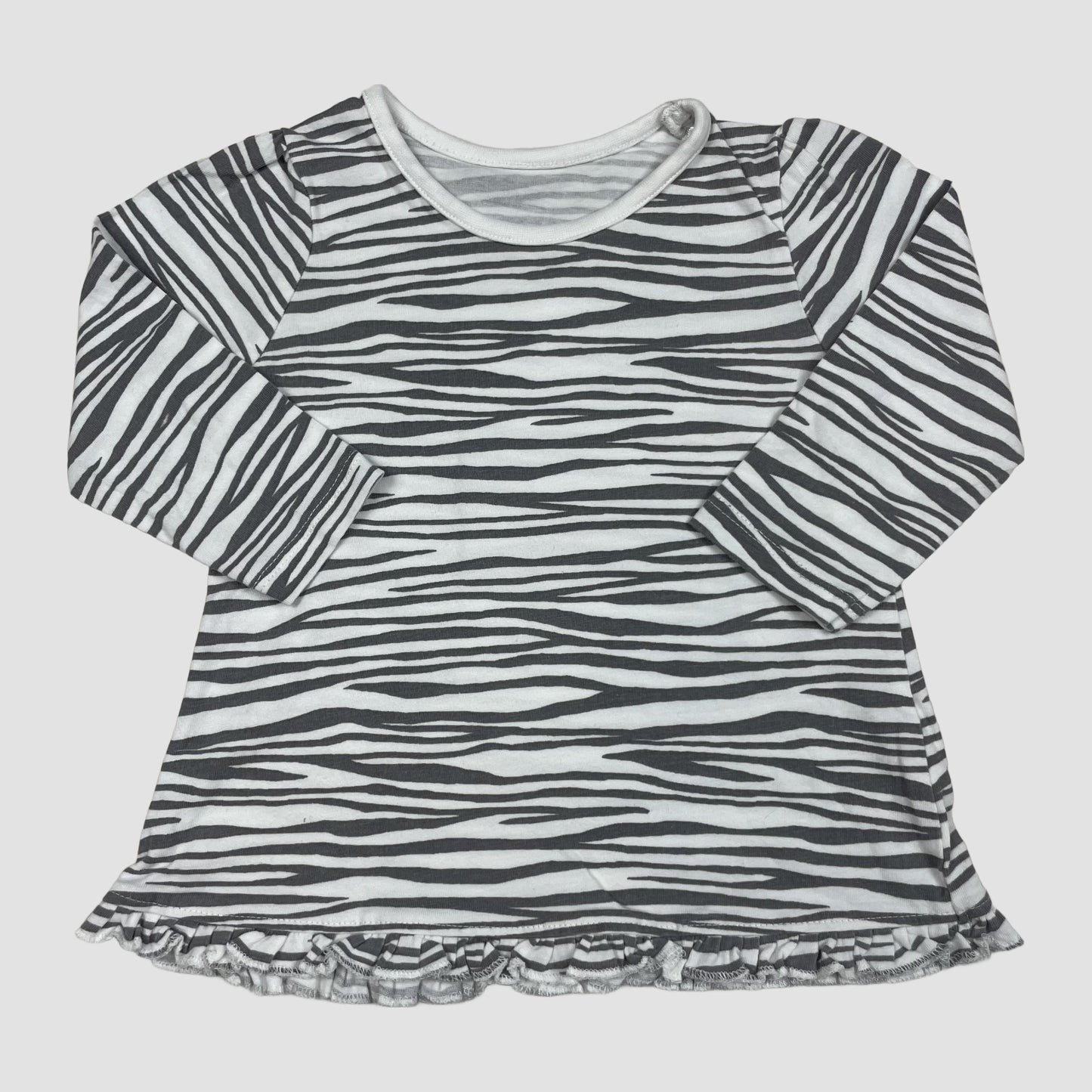 Baby Langarmkleid mit Zebramuster und Rüschenkante, Größe 6–9 Monate