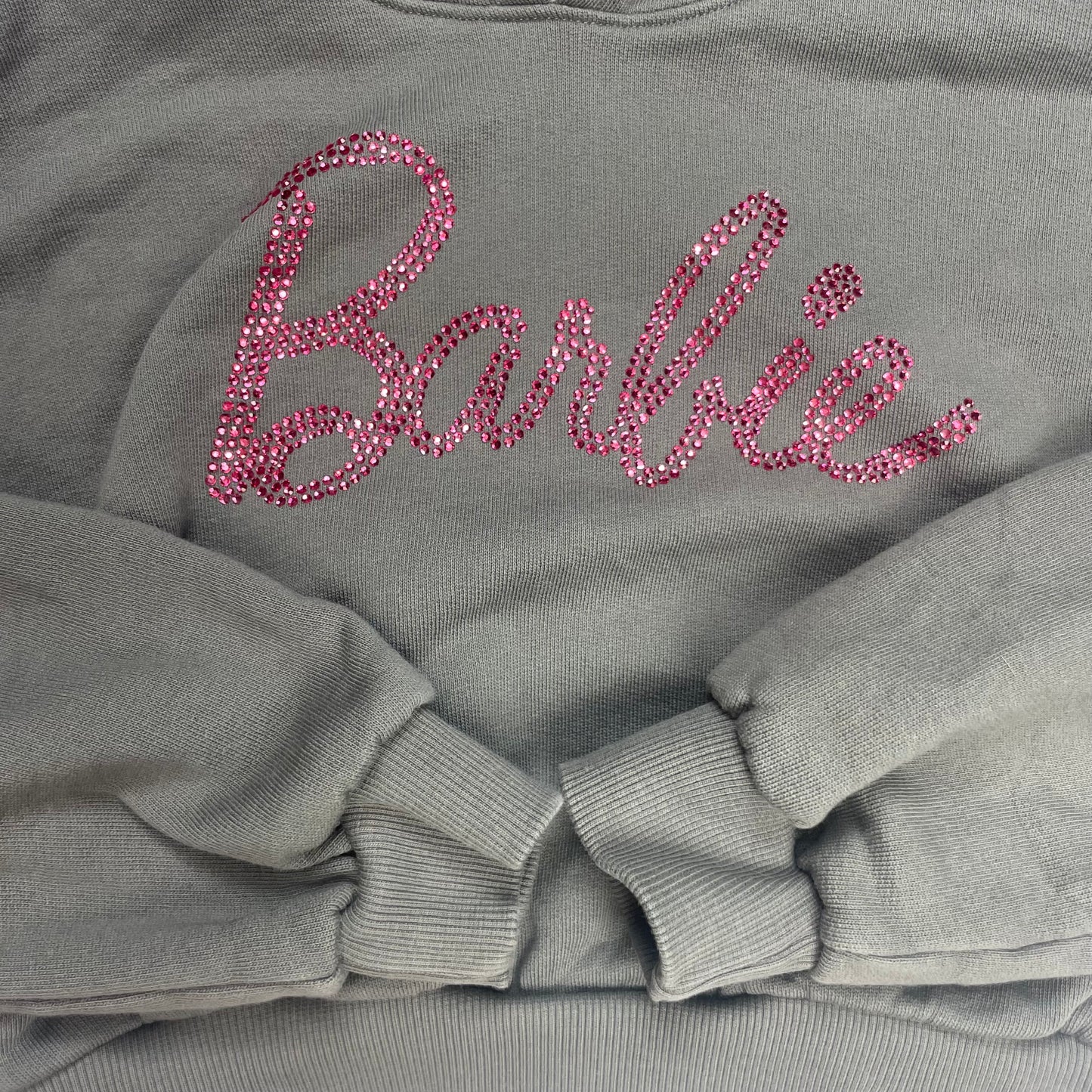 Grauer Kapuzenpullover für Mädchen mit Logo-Aufdruck – detail