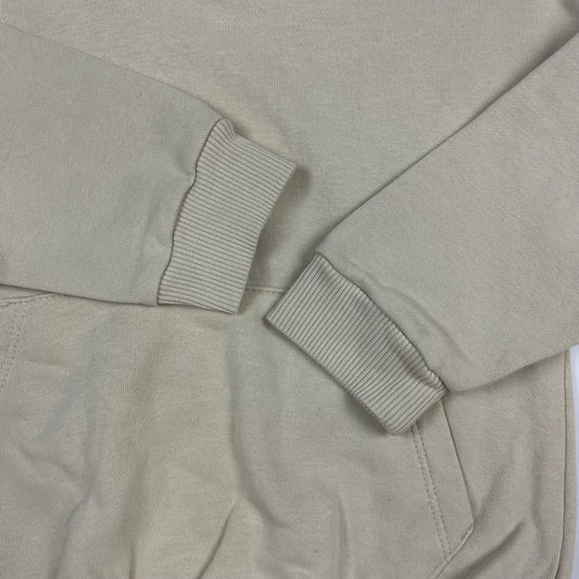 Beiger Pullover aus Baumwolle mit Kapuze und Kängurutasche – detail