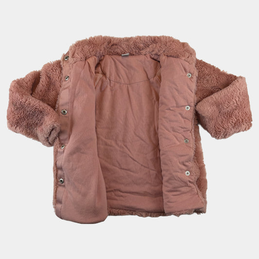 Rosa Teddy-Fleece-Jacke für Kinder mit Stehkragen und Taschen – inside