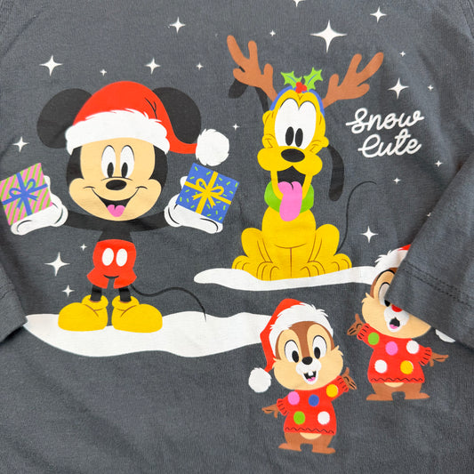 Graues Disney Langarmshirt für Kinder mit Weihnachtsmotiv und Mickey Maus Print – detail