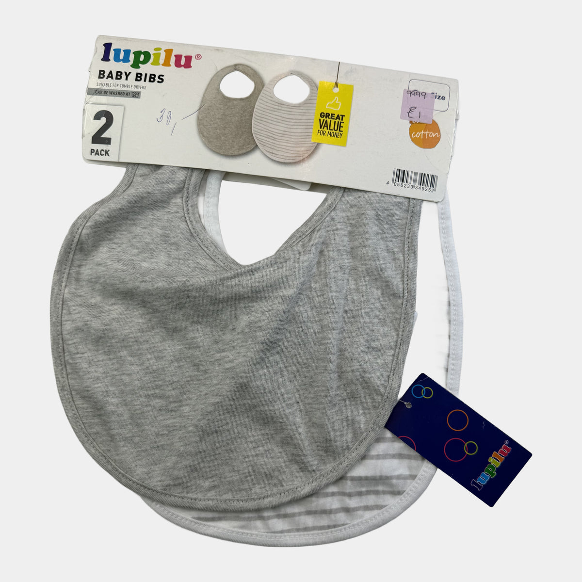 Graue und grau-weiß gestreifte Baby-Lätzchen im 2er-Pack – front