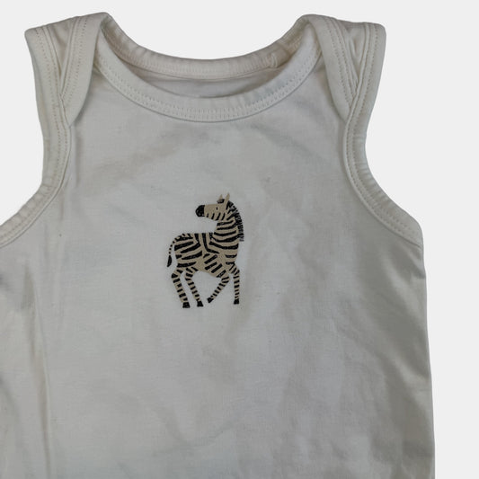 Weißer ärmelloser Baby-Body mit kleinem Zebra-Print, Größe 74/80 – detail