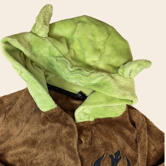 Brauner Frottee-Bademantel mit Kapuze und Star-Wars-Motiv für Kinder – close‑up