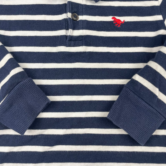 Gestreiftes dunkelblau-weißes Langarm-Poloshirt für Kinder mit gesticktem Logo – detail