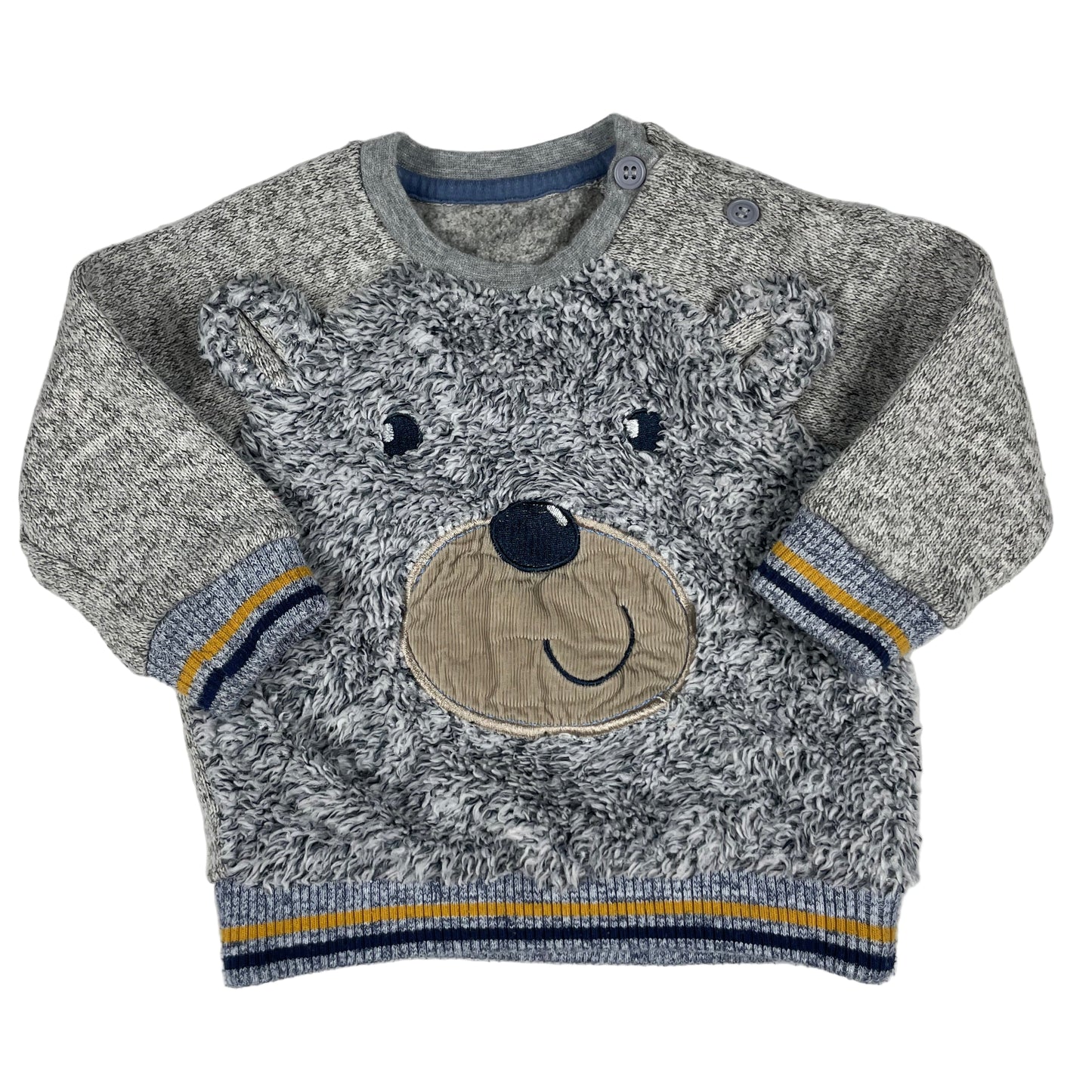 Grauer Nutmeg Baby-Pullover mit Bärenmotiv, Größe 3-6 Monate – front