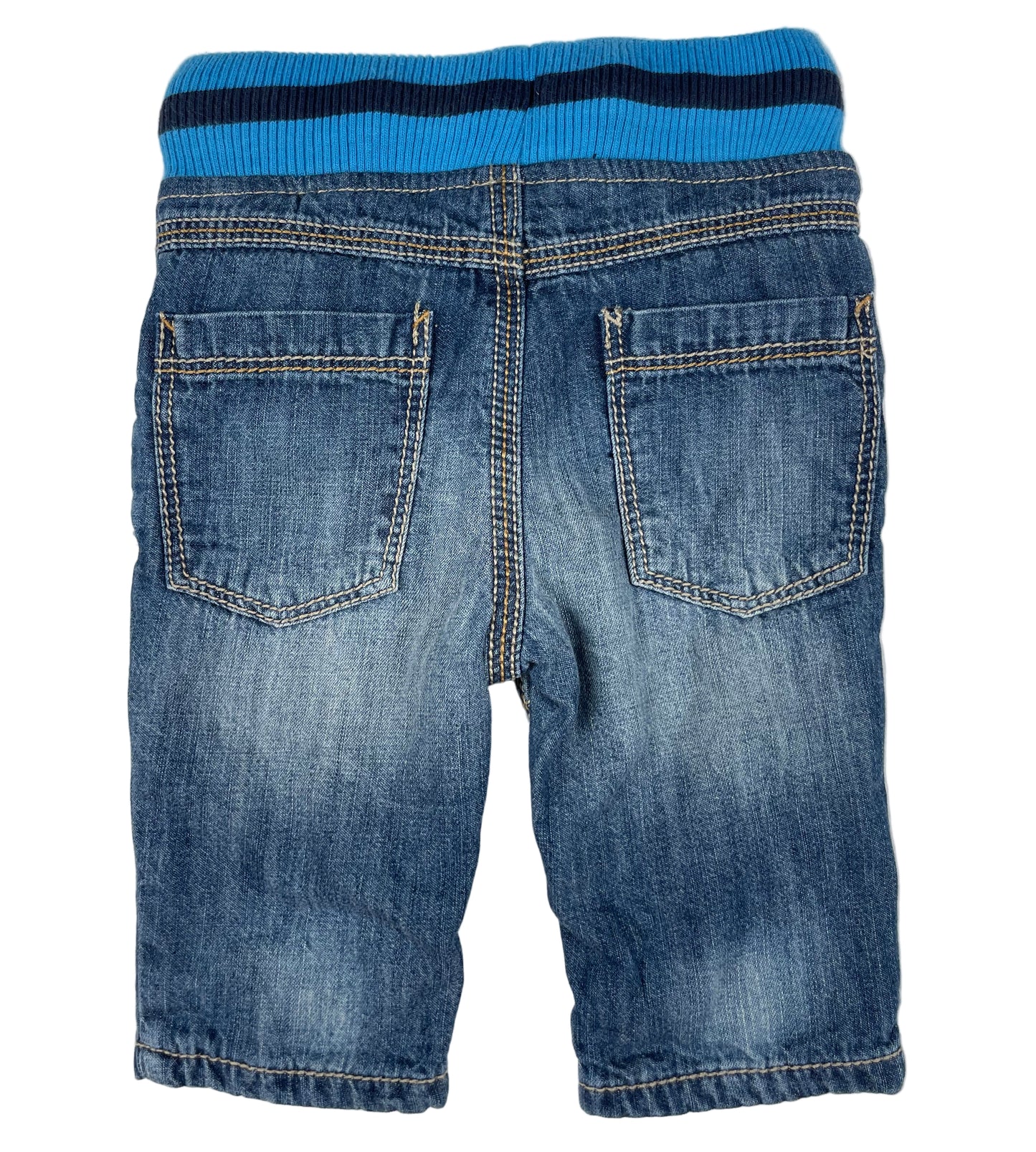 Baby-Jeans mit blauem Rippbund und rotem Kordelzug, Größe 56, dopo dopo – back