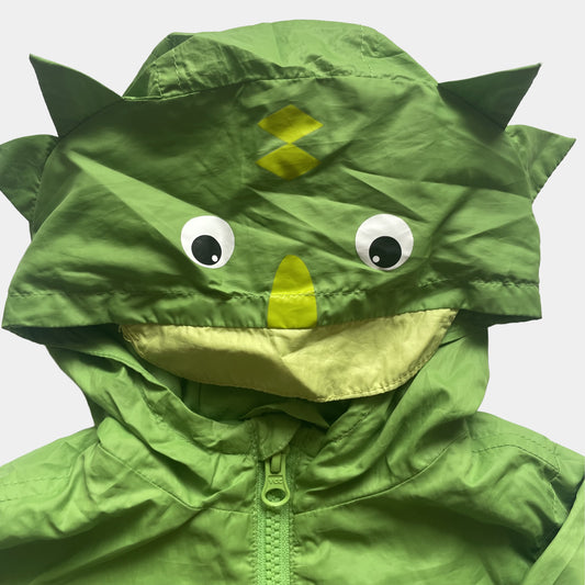 Grüne Polyester-Jacke mit Dino-Kapuze für Babys in Größe 9-12 Monate von Primark, aus zweiter Hand. – detail