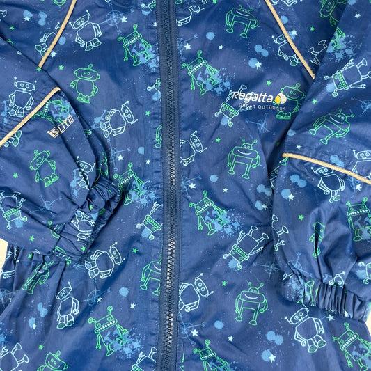 Blauer Regatta Kinder-Regenanzug mit Kapuze und Roboter-Muster, Größe 18-24 Monate – detail