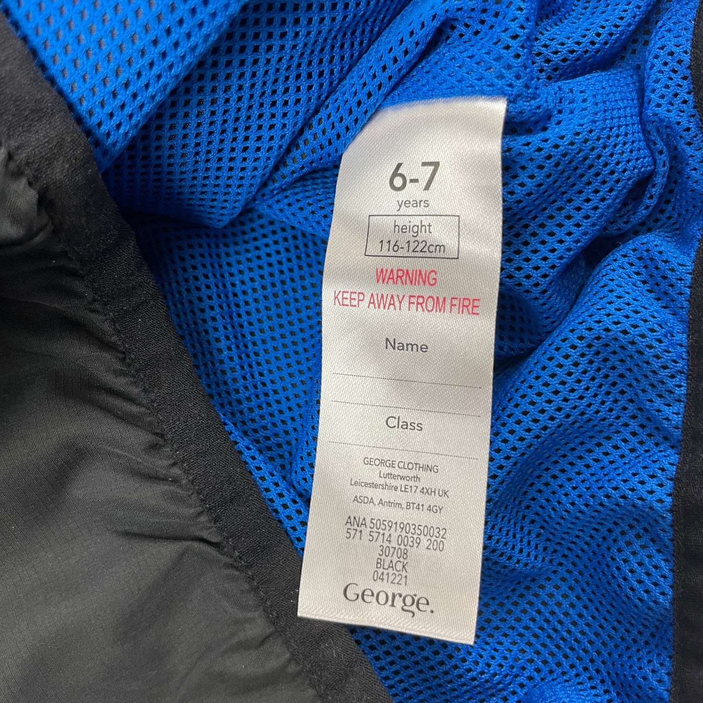 Schwarze Regenjacke mit Kapuze für Jungen, Größe 6-7 Jahre, George – label