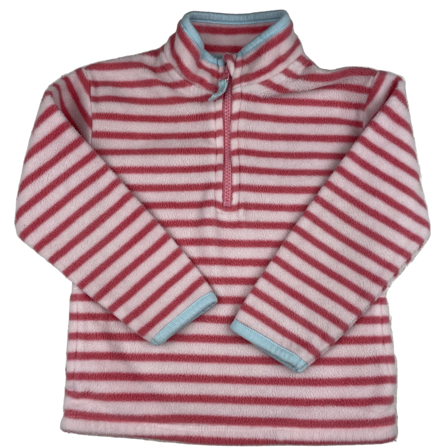 Nutmeg Fleece-Pullover rosa-weiß gestreift mit Halbzip, Größe 3–4 Jahre – front
