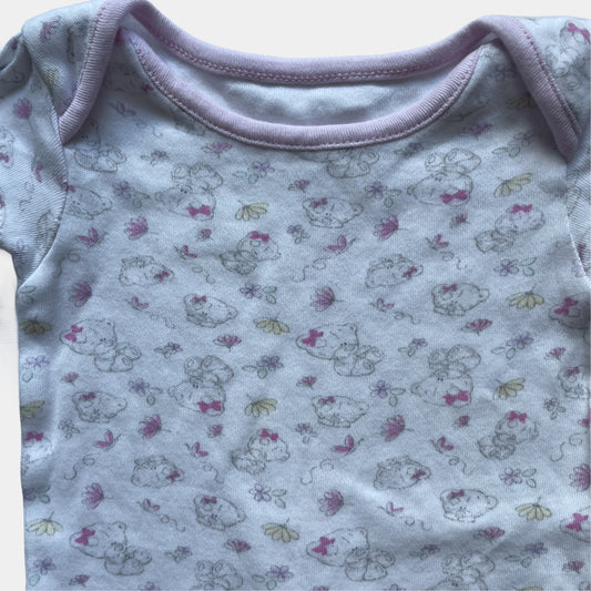 Rosa Babybody mit Muster und kurzen Ärmeln aus Baumwolle – detail