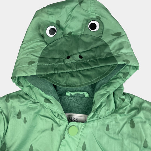 Grüner Regenanzug mit Kapuze und Tropfenmuster für Babys. – fabric