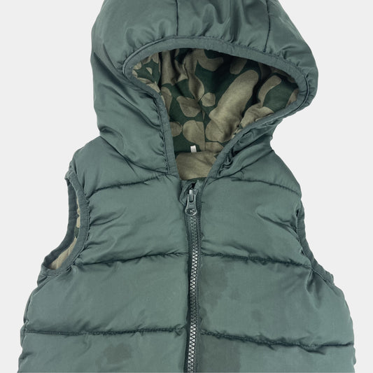 Grüne Steppweste mit Kapuze für Kinder – detail