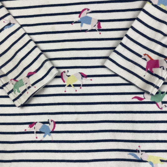 Weißes gestreiftes Kinderkleid mit Einhorn, Größe 9-12 Monate, von Joules – detail