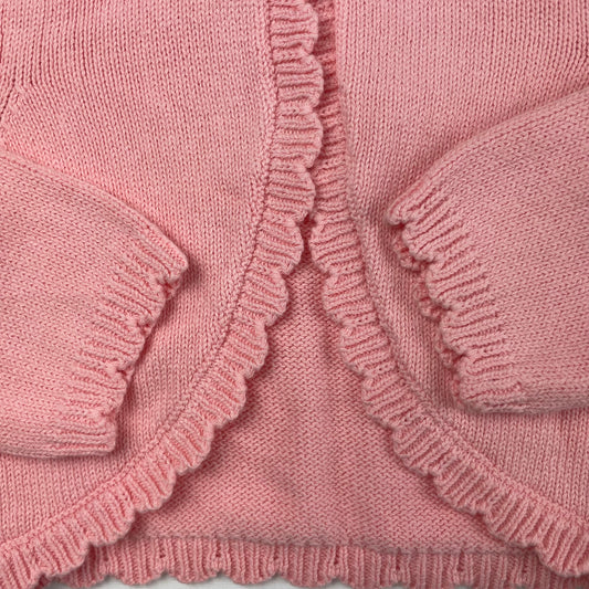 Rosa Strickjacke für Babys mit Rüschen und Knopfverschluss – detail