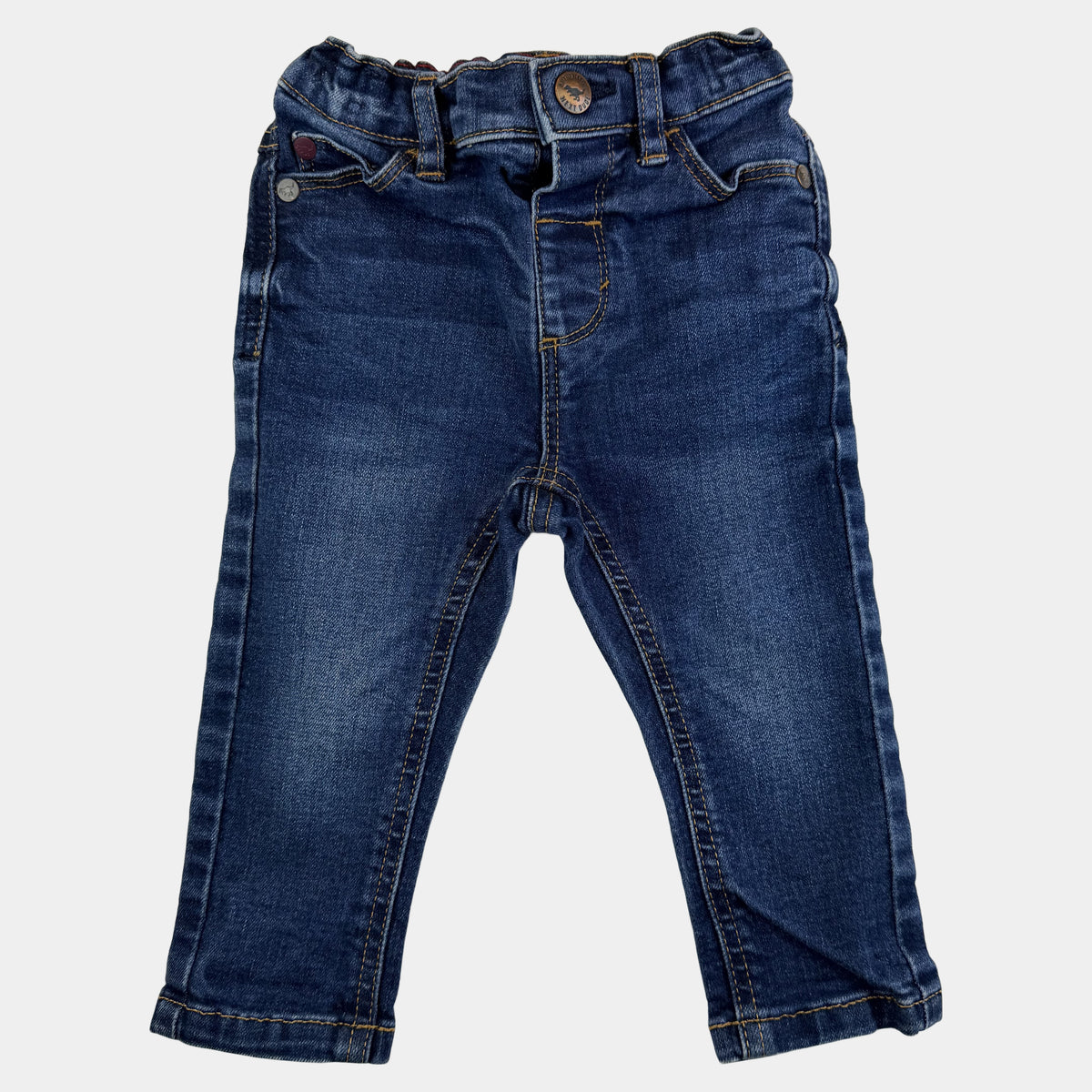 Blaue Baby-Jeans aus Denim mit elastischem Bund und Knopfverschluss – front