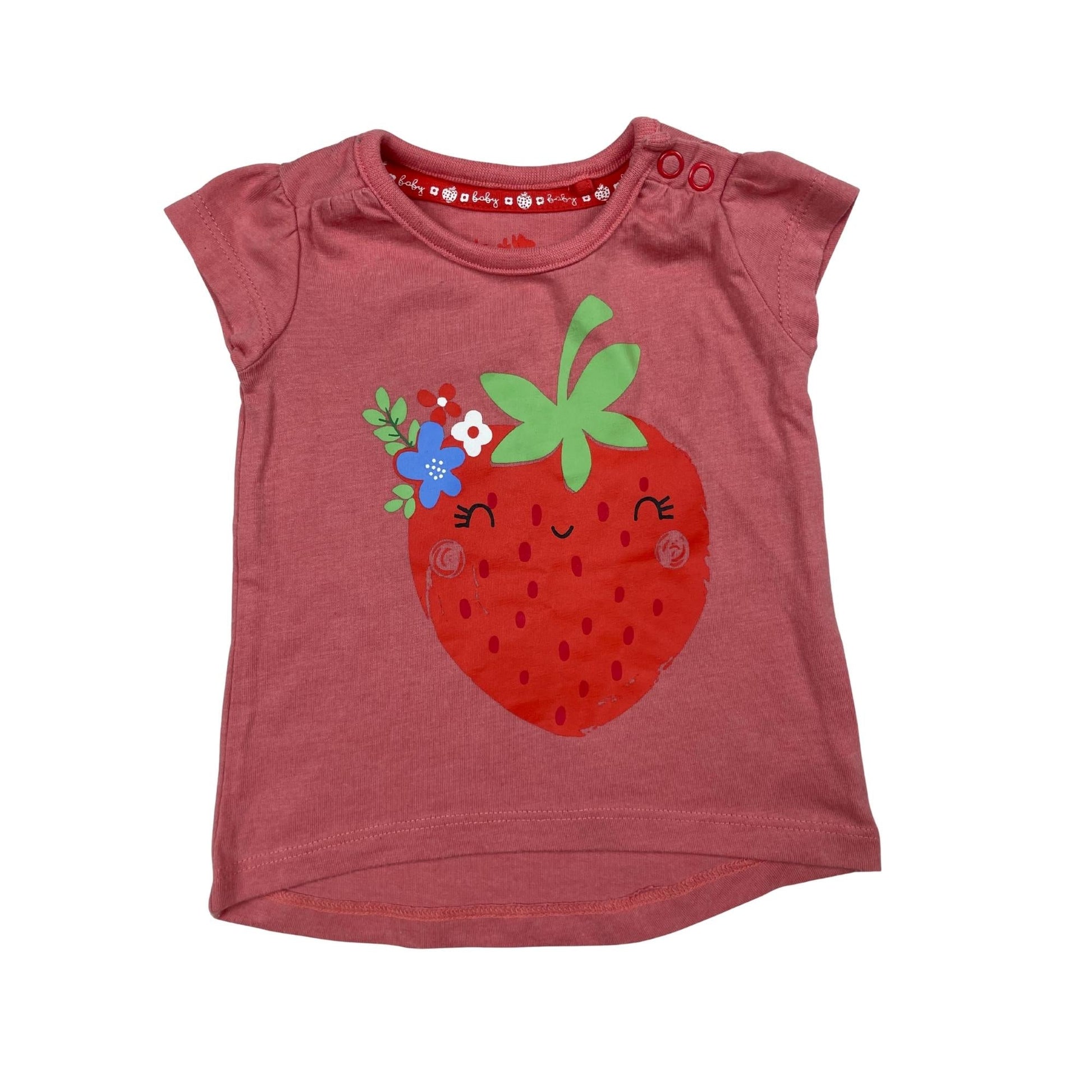 Rotes T-Shirt, Erdbeermotiv, Mädchen, Größe 0-3 Monate