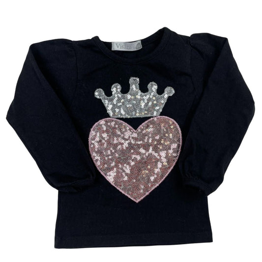 Schwarzes Langarmshirt, Mädchen, Herzmotiv, Größe 12-18 Monate