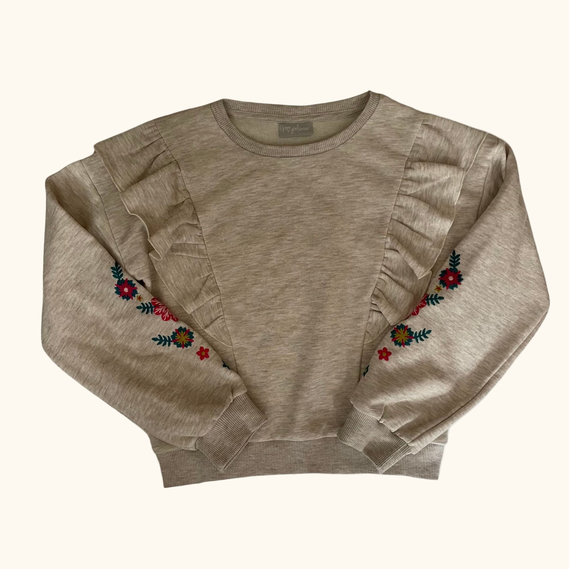 Beiges Sweatshirt mit Stickerei für Mädchen – Gr. 140