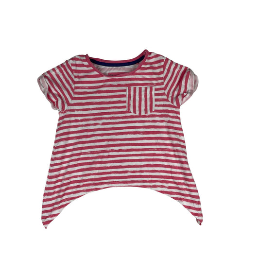 Gestreiftes Mädchen-T-Shirt in Rosa und Weiß mit Brusttasche