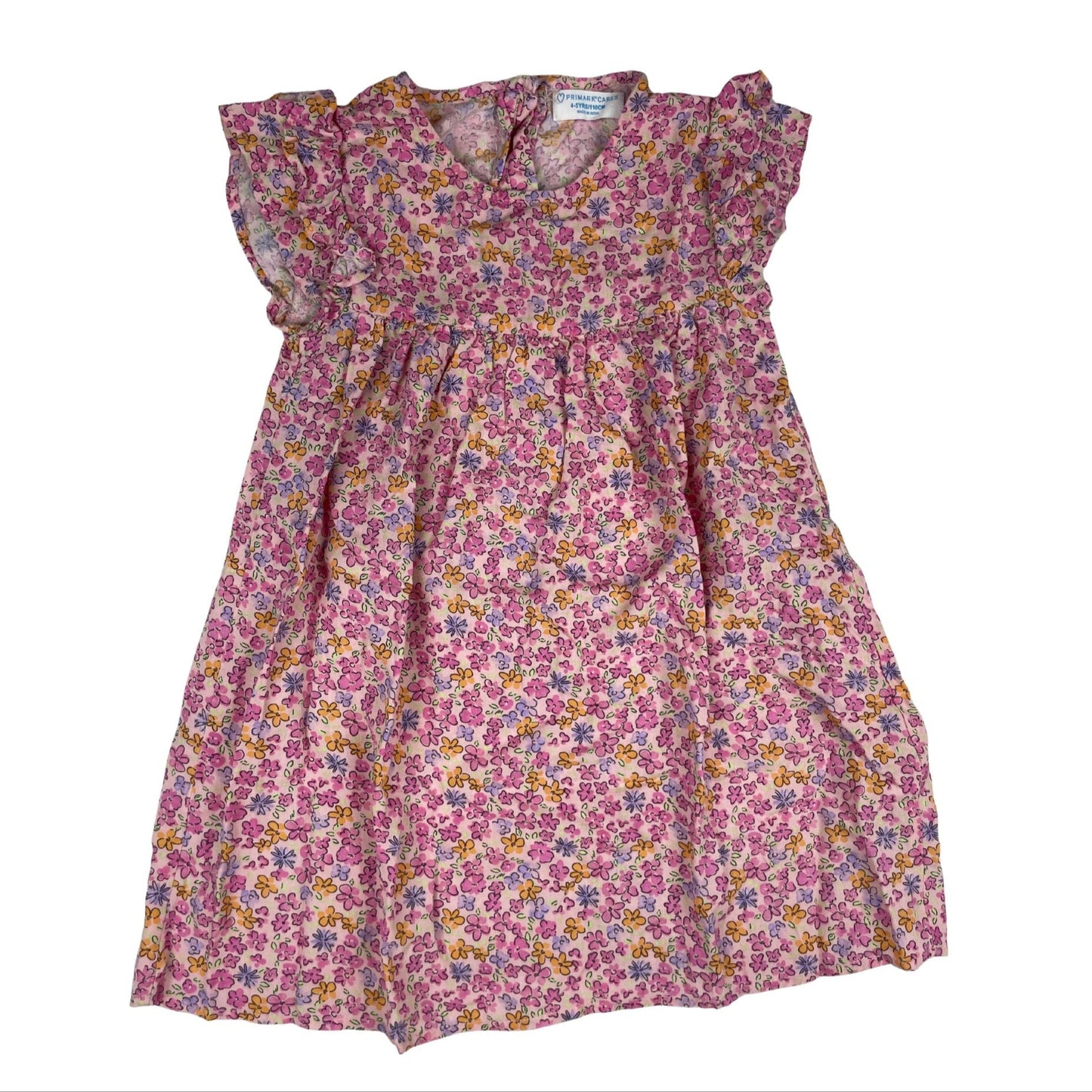 Rosa Mädchenkleid mit Blumendruck, Größe 3–4 Jahre