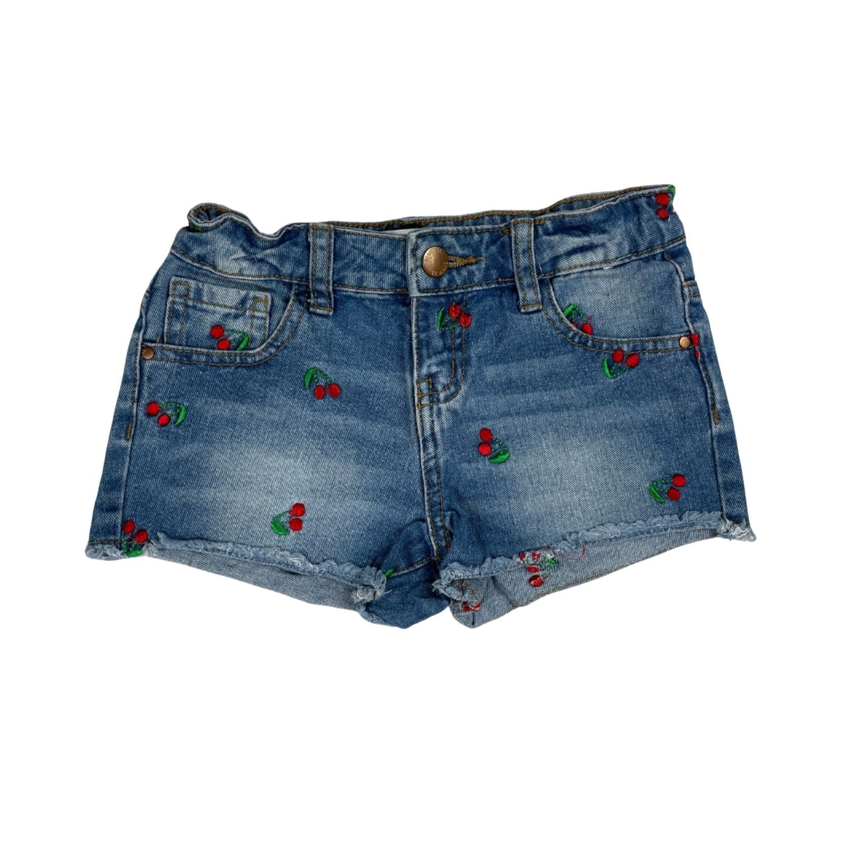 Jeansshorts für Mädchen mit Kirschstickerei