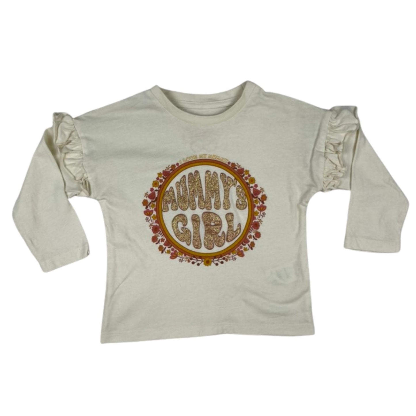 Langarmshirt mit Rüschen und „Mummy’s Girl“-Print in Größe 74