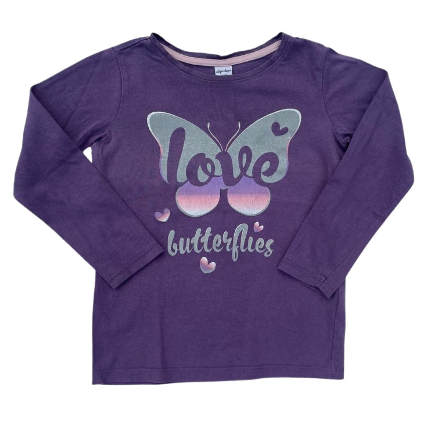 Lila Langarmshirt mit Schmetterling-Aufdruck, Größe 3-4 Jahre, dopodopo