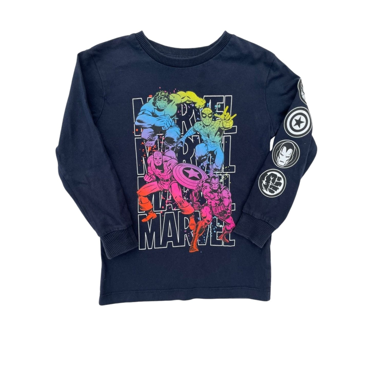 Dunkelblaues Langarmshirt mit Superhelden-Motiv