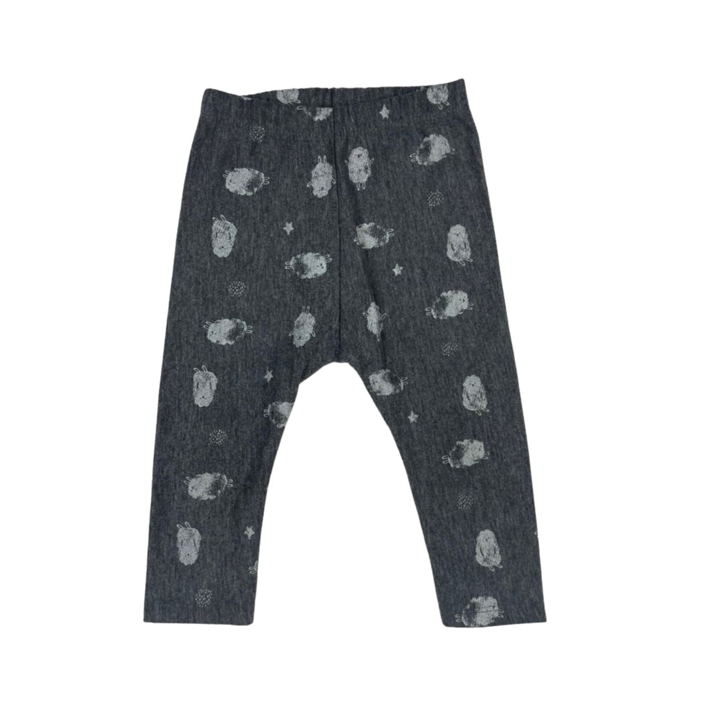 Dunkelgraue Baby-Leggings mit weißen Schafmotiven von Zara Mini, Größe 80