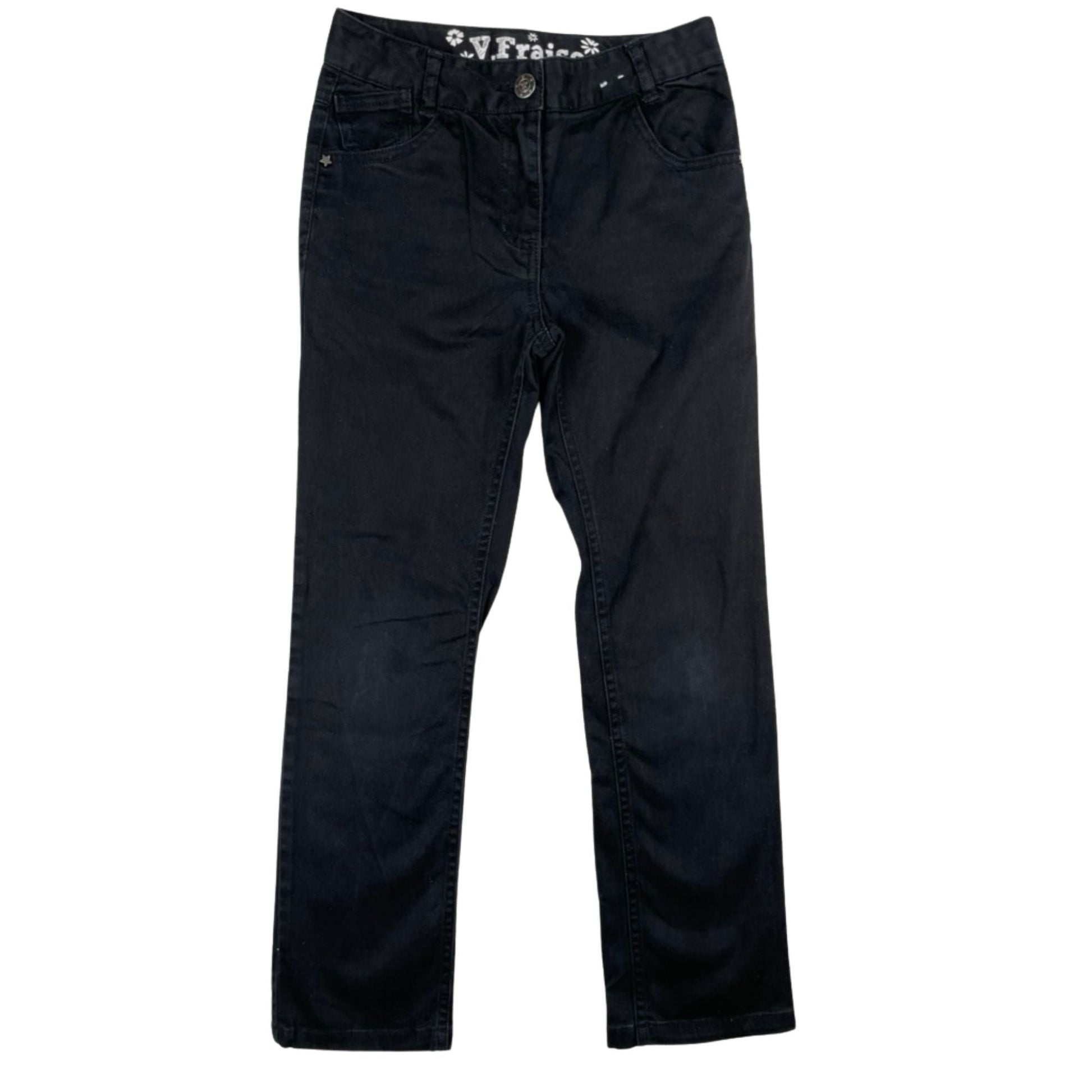 Schwarze Mädchenjeans in Größe 9 mit Taschen und elastischem Material.