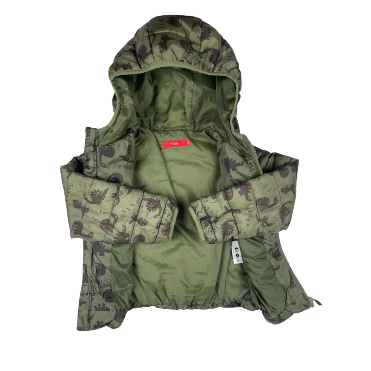 Steppjacke mit Kapuze – grün mit Tierprint