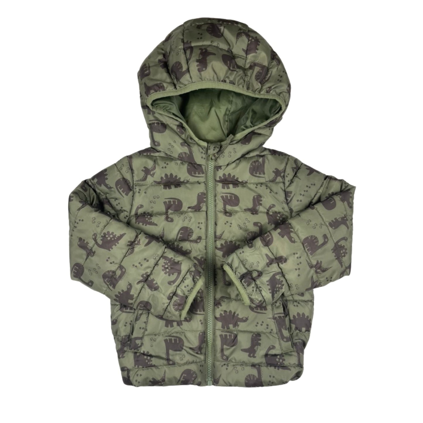 Steppjacke mit Kapuze – grün mit Tierprint