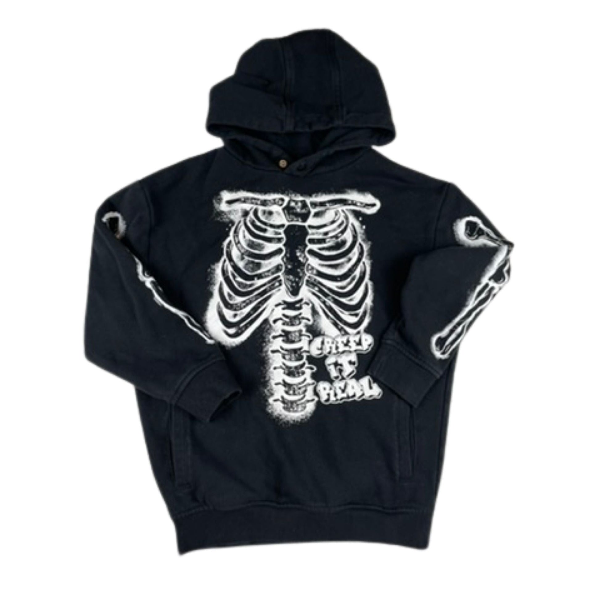 Schwarzer Hoodie mit Skelett-Print von George, Größe 7–8 Jahre (122–128).