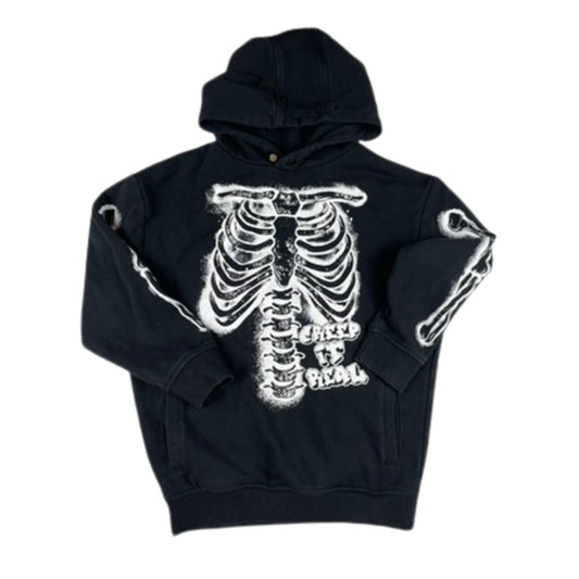 Schwarzer Hoodie mit Skelett-Print von George, Größe 7–8 Jahre (122–128).