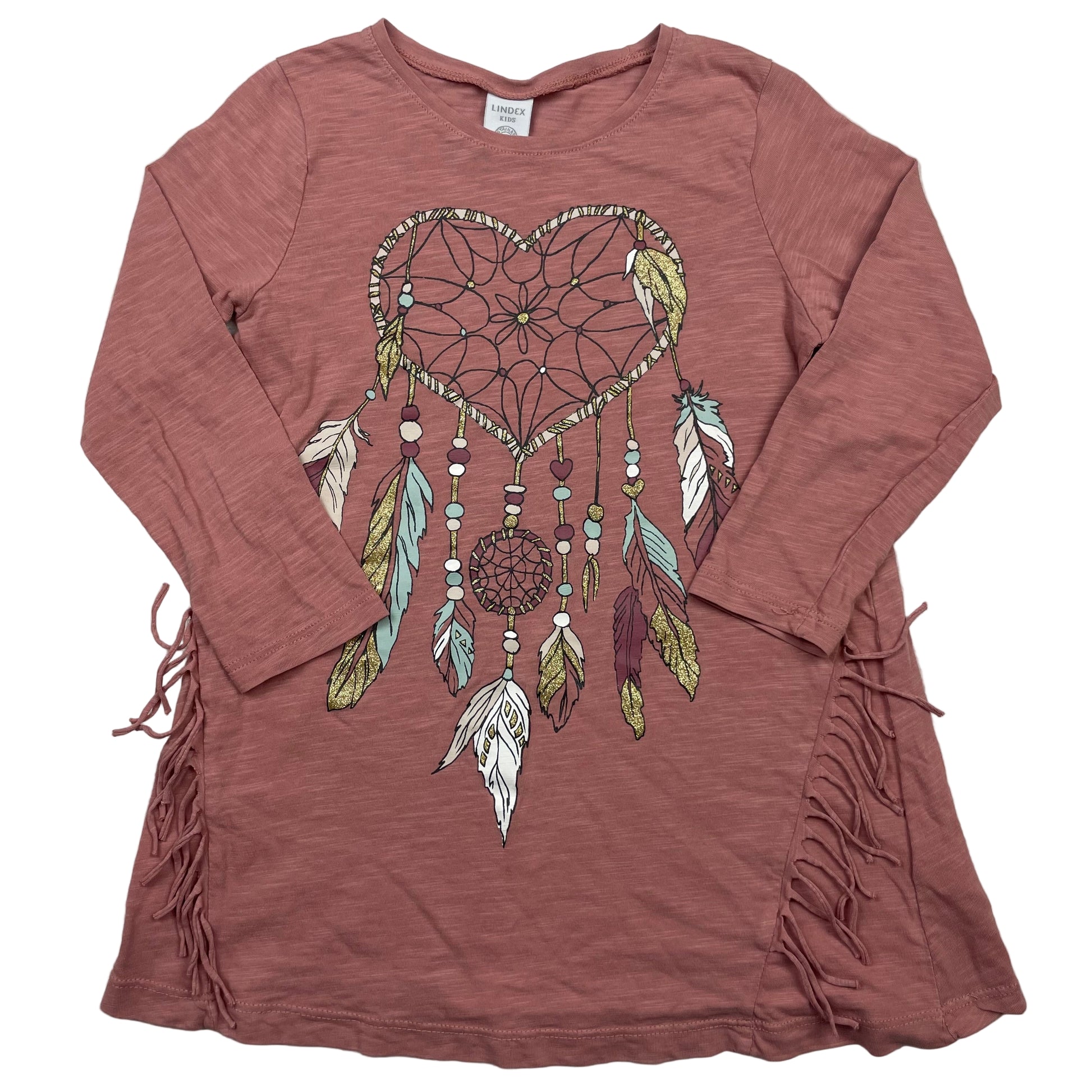 Rosa Lindex Kinderkleid mit Dreamcatcher-Print, Gr. 110 – front