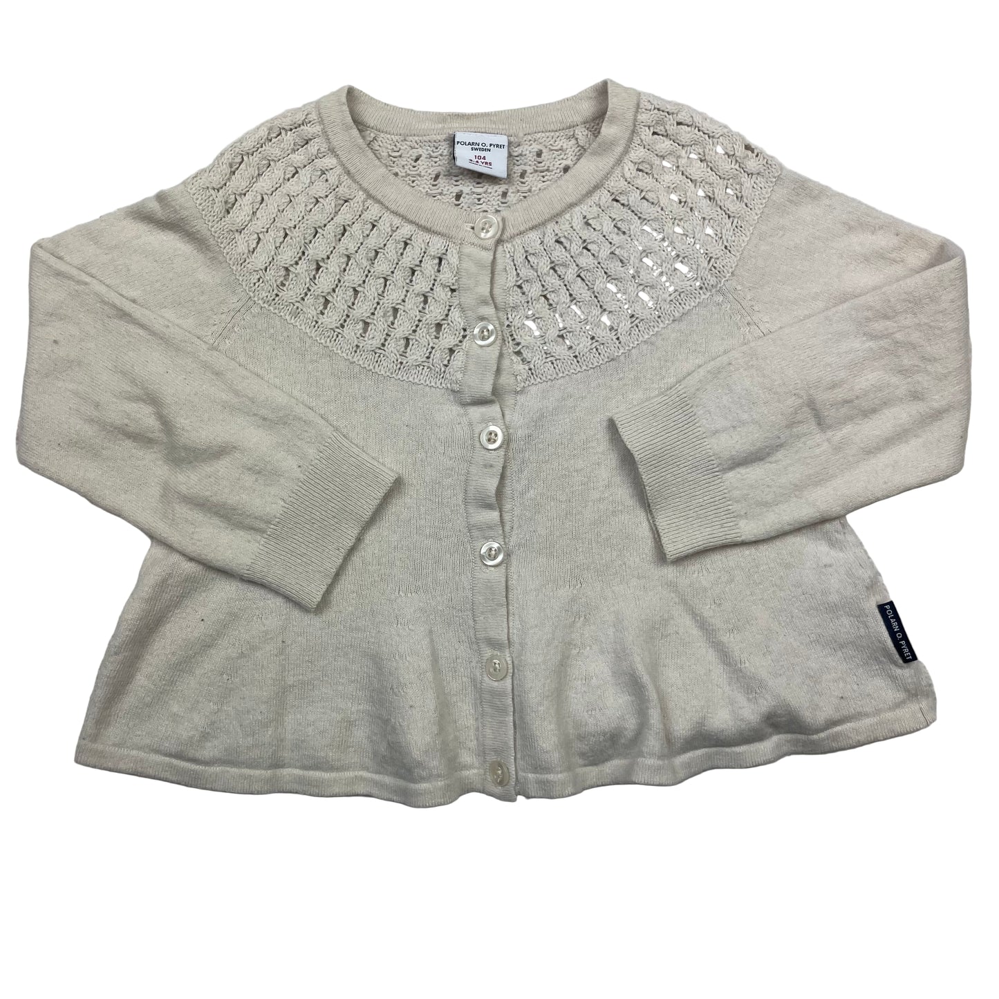 Beige Strickjacke von Polarn O. Pyret, Größe 104 – front