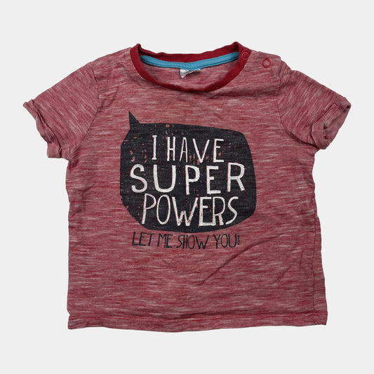 Rotes T-Shirt mit Superpower-Aufdruck für Kinder, Größe 18-24 Monate – front